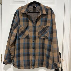 The North Face Men's XL Blue and Tan Plaid Lined Jacket, *flaw